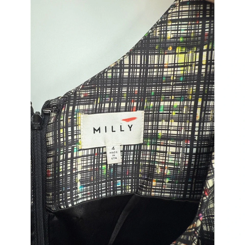MILLY‎ Women's Sleeveless Tweed Plaid Sheath Dress Multicolor Size 4